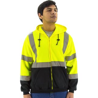 Majestic Safety Zip-Up Hooded Sweatshirt, Hi-VIs Yellow, Class 3, 75-5325