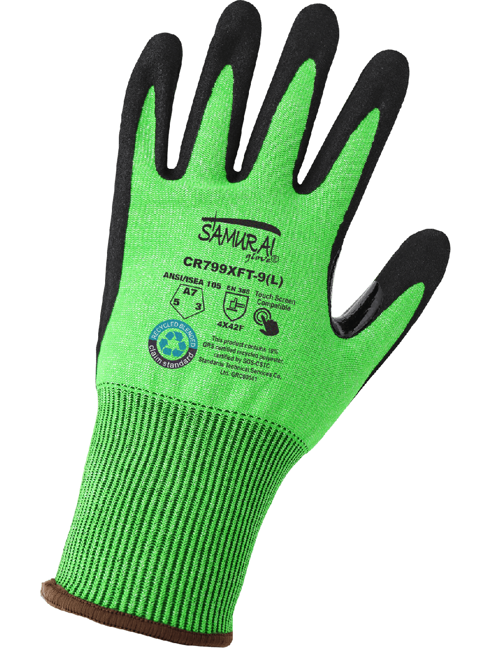 Samurai Glove® High-Visibility Nitrile Coated 18-Gauge rPET Recycled Cut Resistant Gloves with Touch Screen Fingers - CR799XFT - Image 2