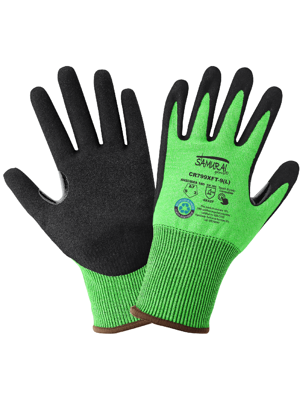Samurai Glove® High-Visibility Nitrile Coated 18-Gauge rPET Recycled Cut Resistant Gloves with Touch Screen Fingers - CR799XFT